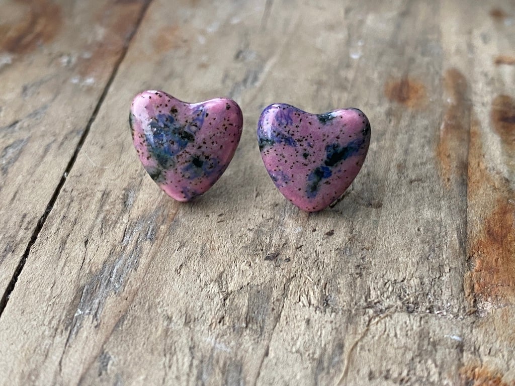 Earrings  Handmade ceramic Heart studs on Sterling Silver