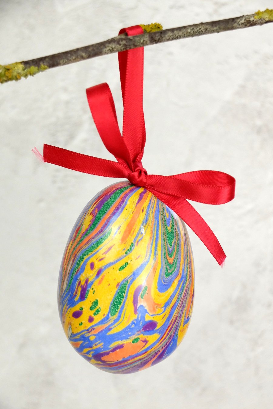 Rainbow marbled Easter egg ceramic pottery hanging decoration 