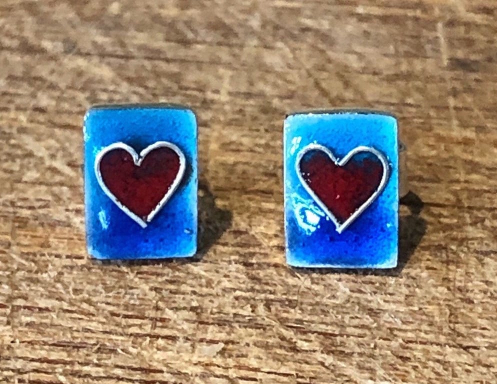 Enamel Studs, blue enamel studs, gift for her, valentines valentines, enamel, 