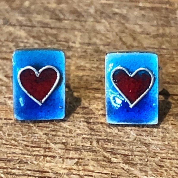 Enamel Studs, blue enamel studs, gift for her, valentines valentines, enamel, 