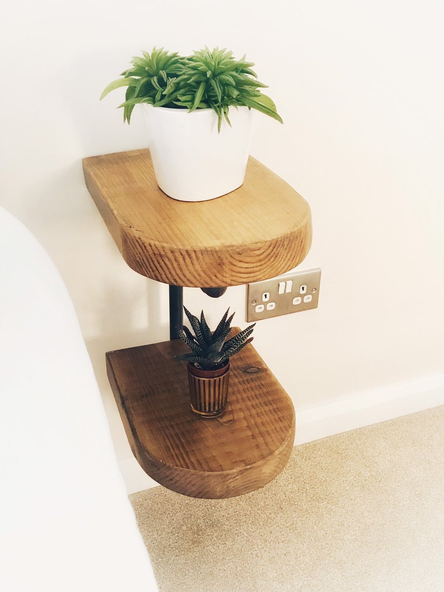 Bedside Table Double Design Tables Chunky Timber Iron Pipe Bracket Handmade