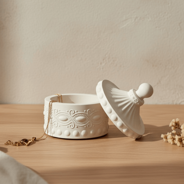 White Decorative Jewellery Box with Lid for Trinkets and Keepsakes