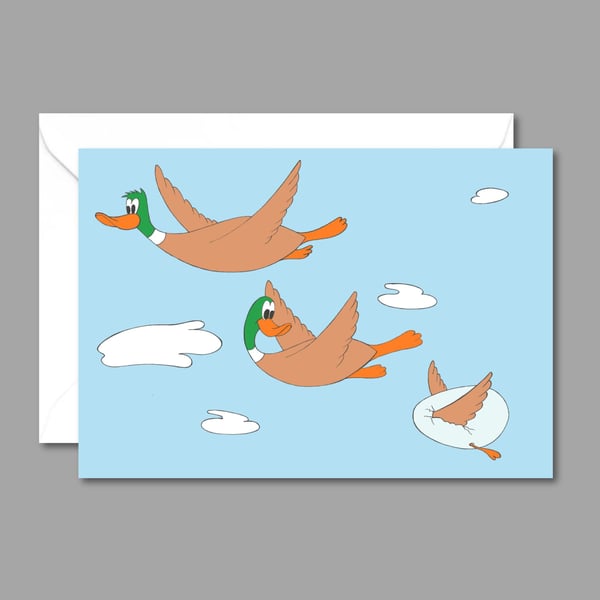 Flying Ducks Card: Comic Cartoon Birthday Card - Humour for Any Occasion