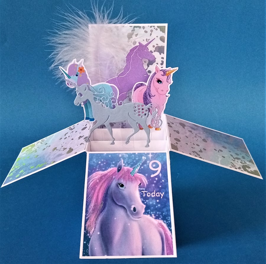 Girls 9th Birthday Card with Unicorns