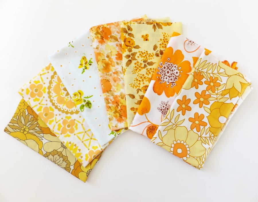 Vintage Fat Quarter Bundle, Oranges and Lemons Fabrics, Retro Fabrics