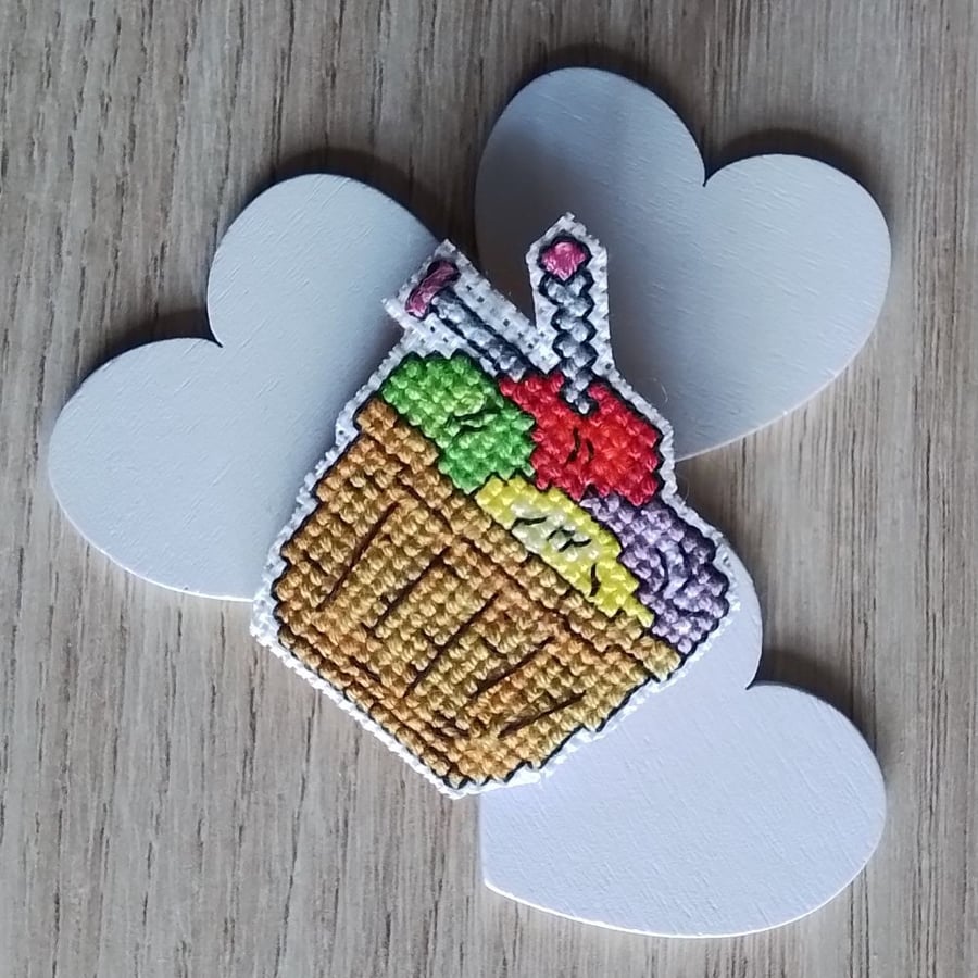 Knitting Basket Pin Badge, Knitting Gift, Gift for Knitter - Yellow