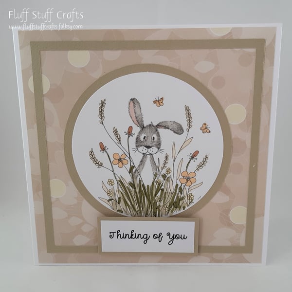 Handmade Thinking of You card - bunny in the meadow