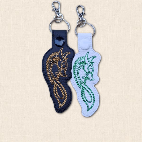 Celtic Dragon Keyring - Embroidered Fantasy Bag Charm