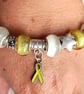 Cancer Awareness Charm Bracelet Yellow Glitter & White European 8" 20cms - Image 1