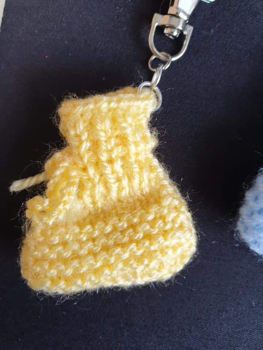 Hand knitted baby bootie keyring