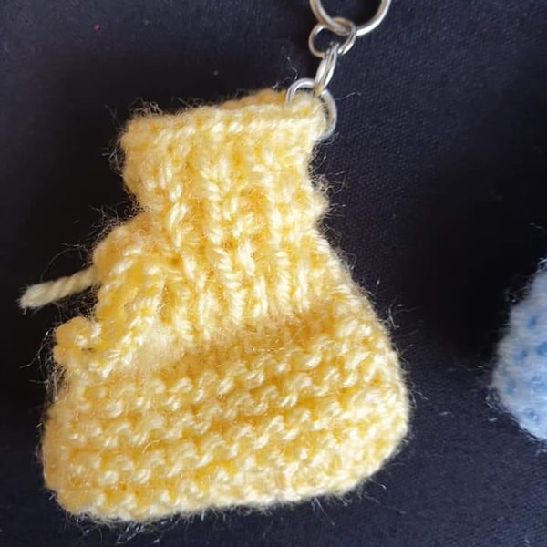 Hand knitted baby bootie keyring