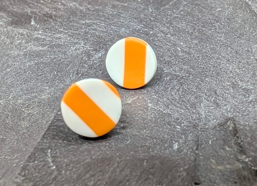 Orange white stud earrings 