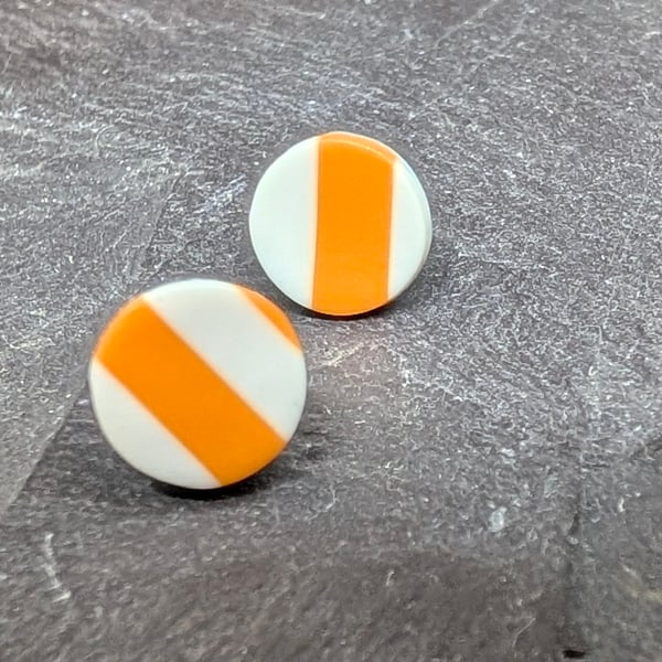 Orange white stud earrings 