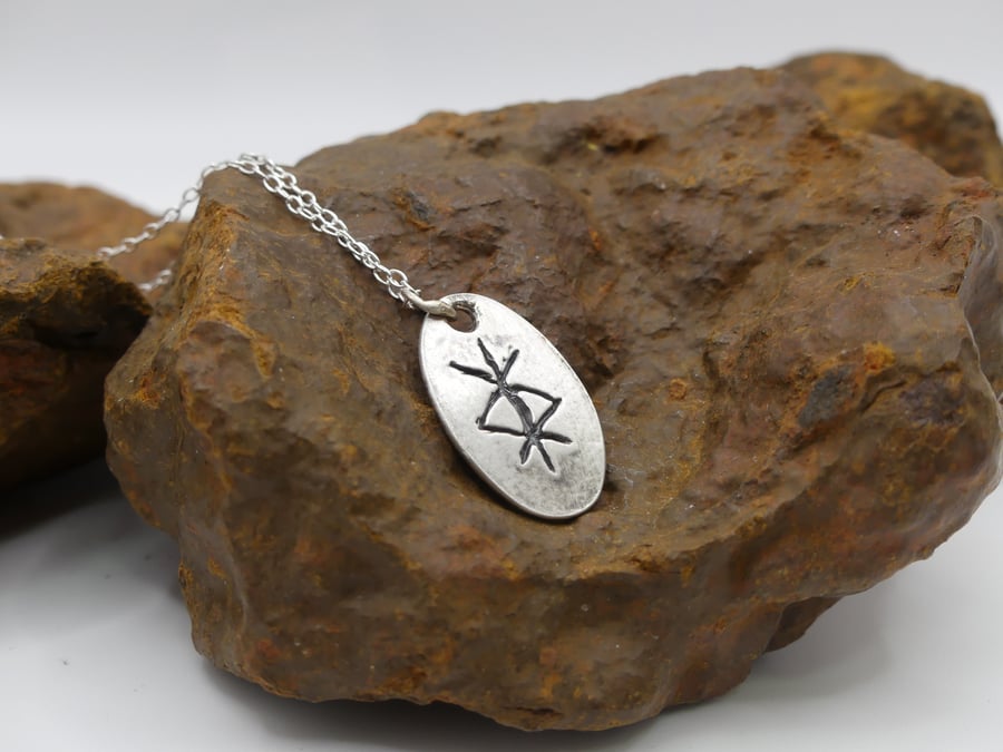 Recycled Sterling Silver Protection Bind Rune Pendant Necklace.