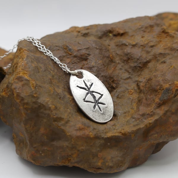 Recycled Sterling Silver Protection Bind Rune Pendant Necklace.