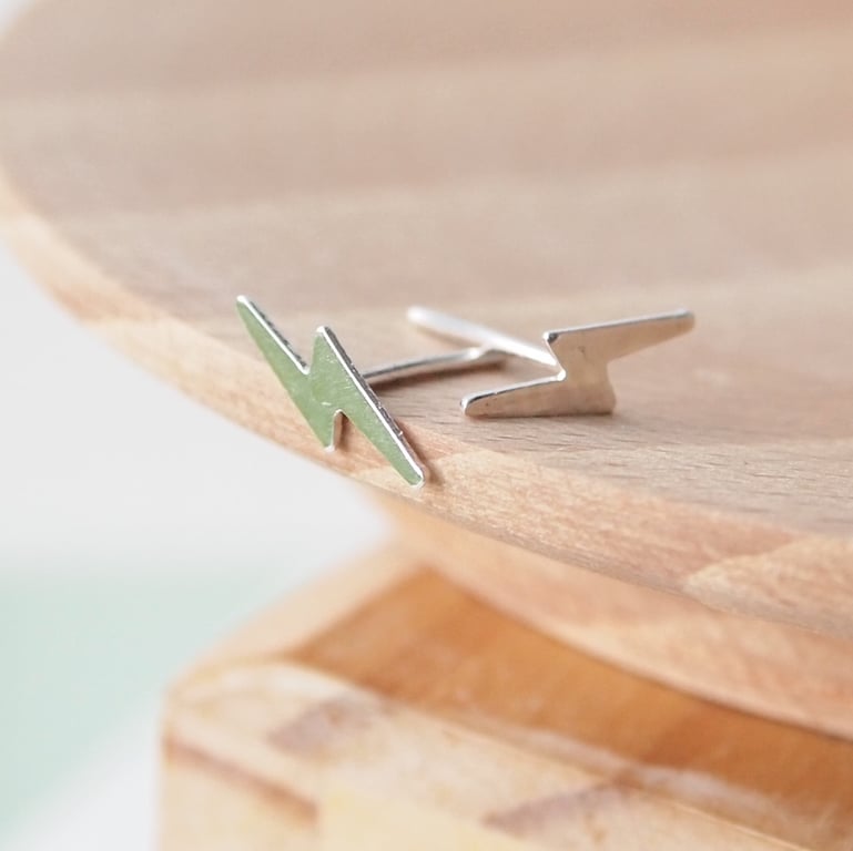 Lightning Bolt Earrings in Sterling Silver, Small Silver Studs