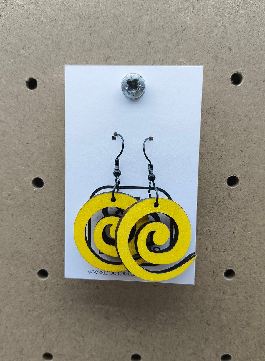 Yellow Spiral Wooden Earrings