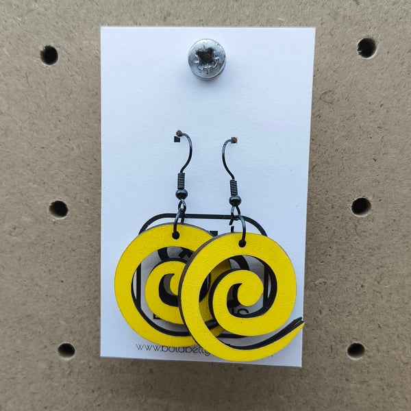 Yellow Spiral Wooden Earrings