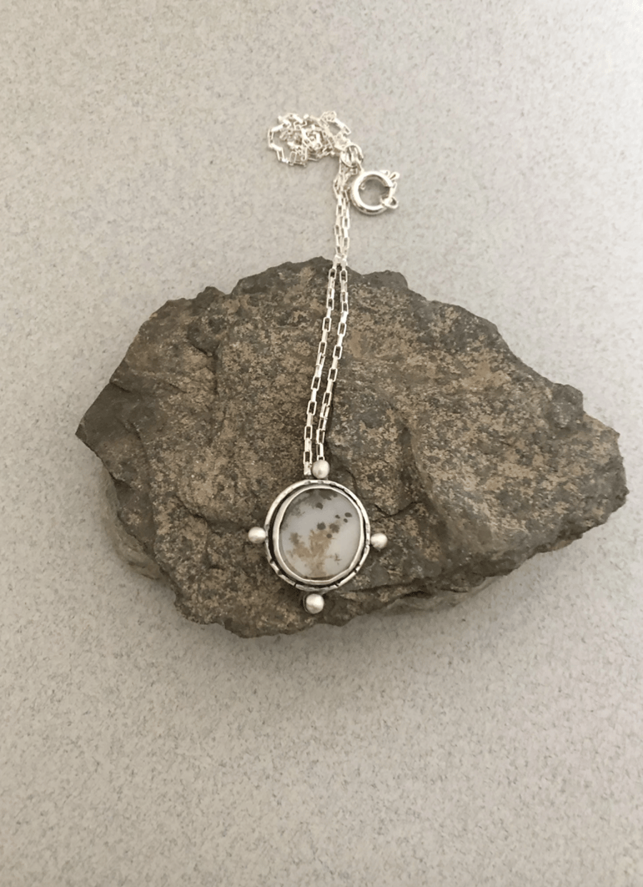 Dendritic Agate Necklace - Silver Necklace - Picture Agate Pendant Necklace
