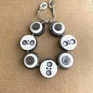 Grey and White Color Theme - Vintage Button Adjustable Handmade  Bracelet 