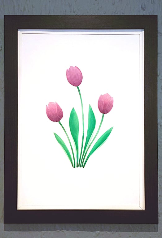 Genuine Made in UK Framed A3 Print Purple Tullips Stylish White Border Wallart