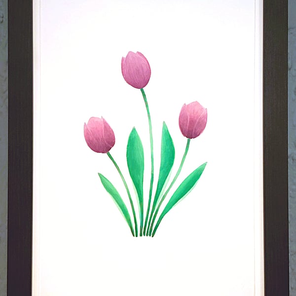 Genuine Made in UK Framed A3 Print Purple Tullips Stylish White Border Wallart