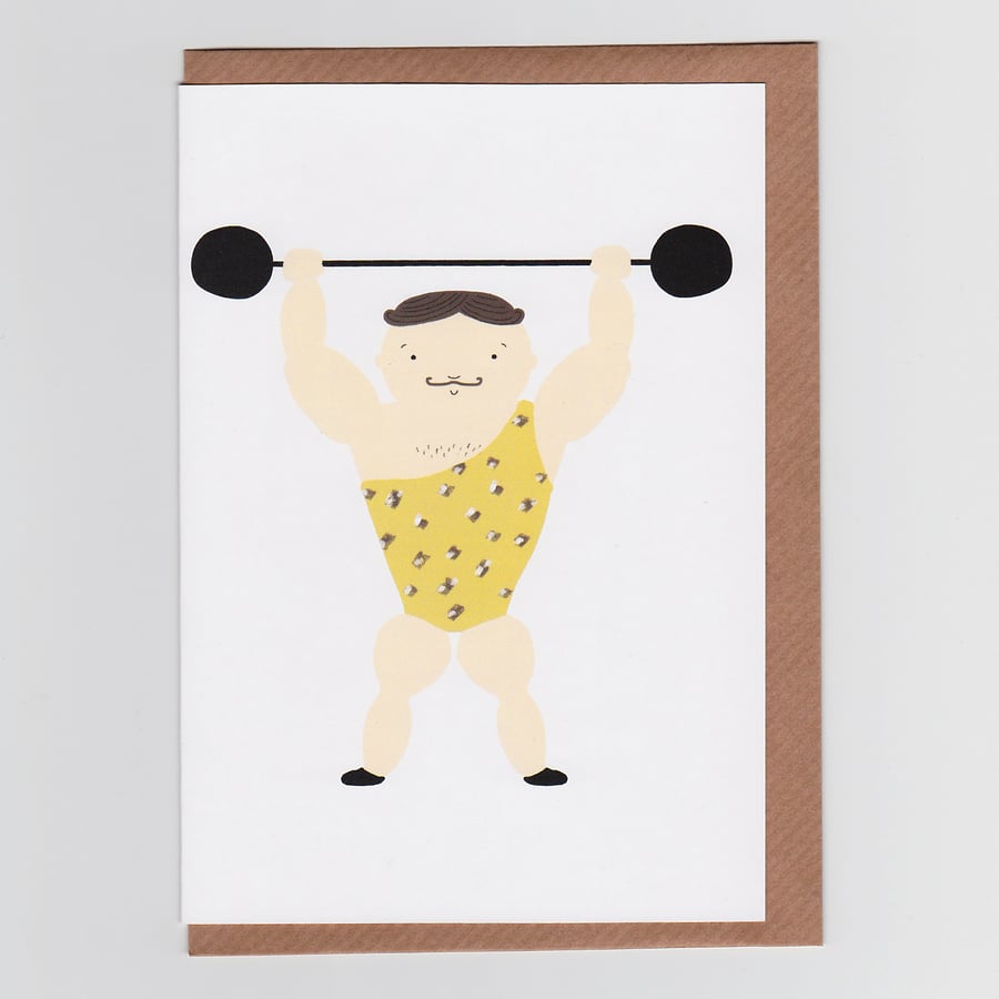 Strongman, Illustrated Greetings Card with Circus Design