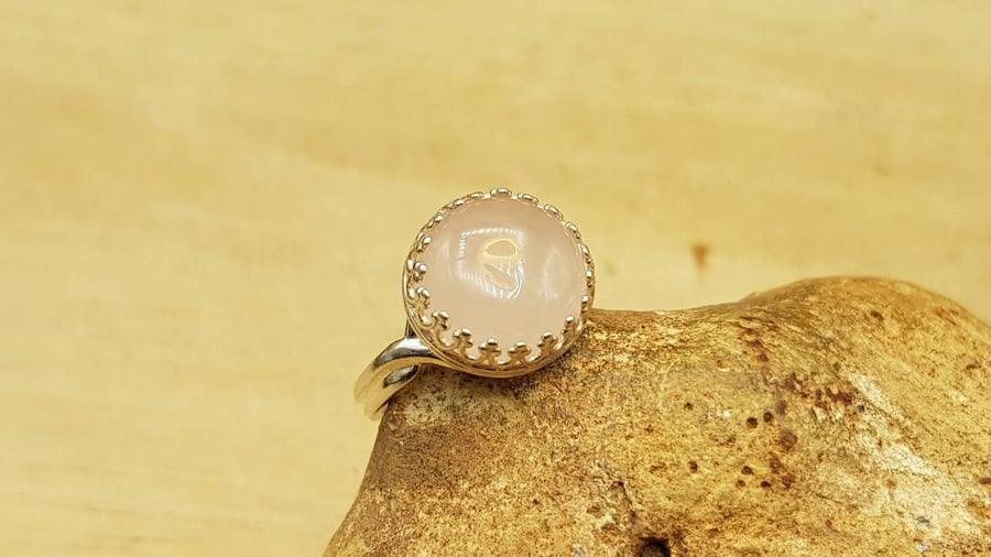 Pink Rose Quartz adjustable ring. 925 sterling silver rings for women