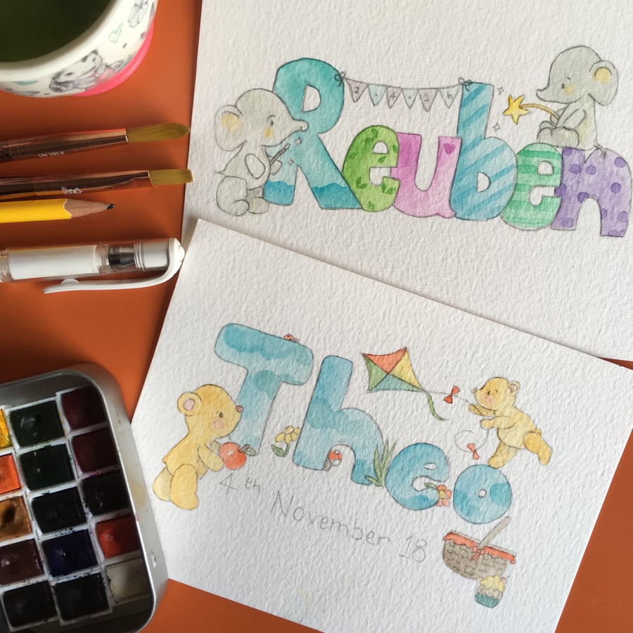 Watercolour Personalised Name Paintings 