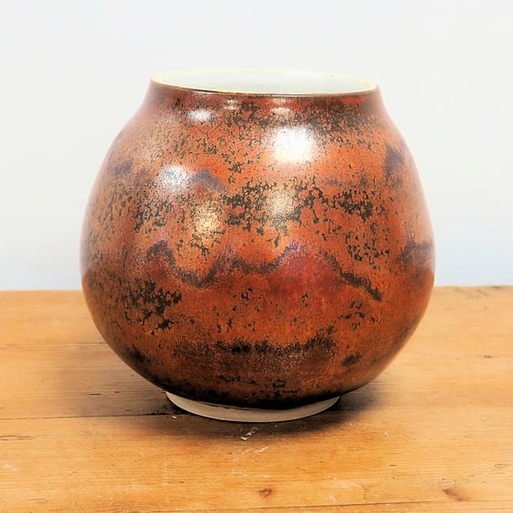Moon jar, vase handmade pottery copper glaze