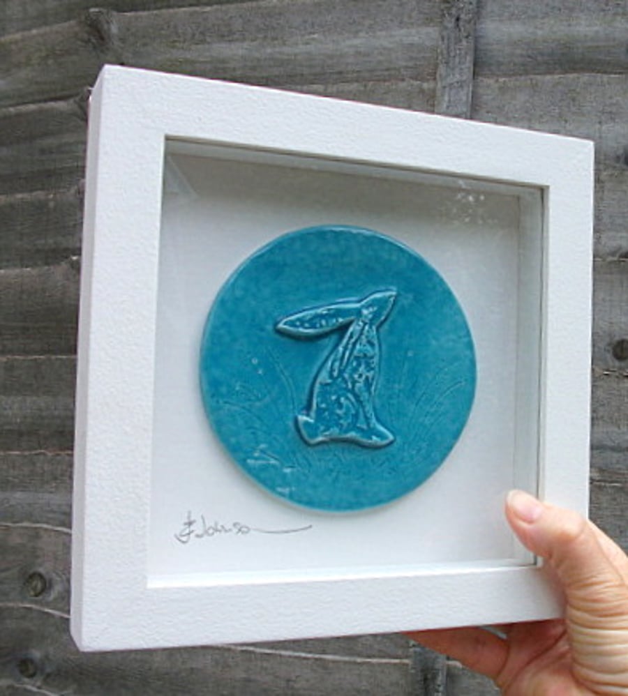 Ceramic Turquoise  Hare plaque picture