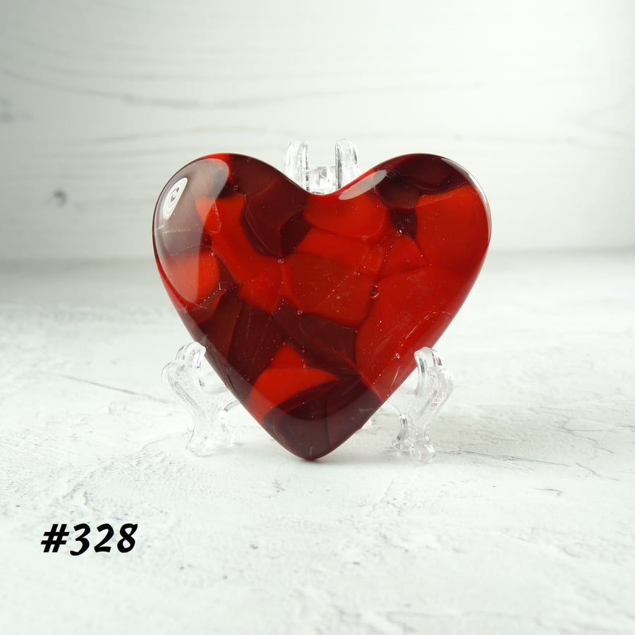 Fused glass red heart pocket hug with stand 5x4.5cm, handcrafted (328)