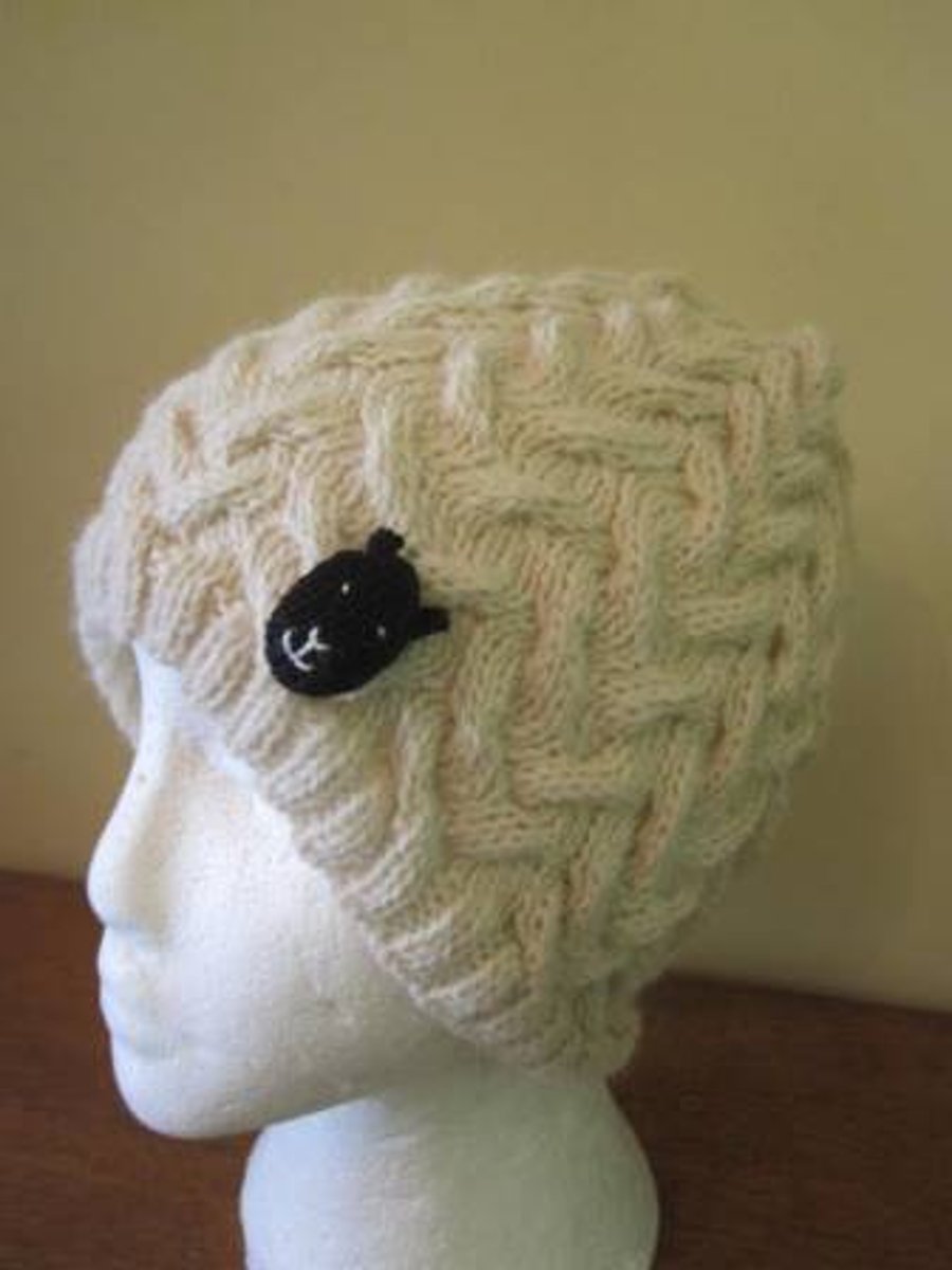Adult Hand Knitted Alpaca and Wool Sheep Hat
