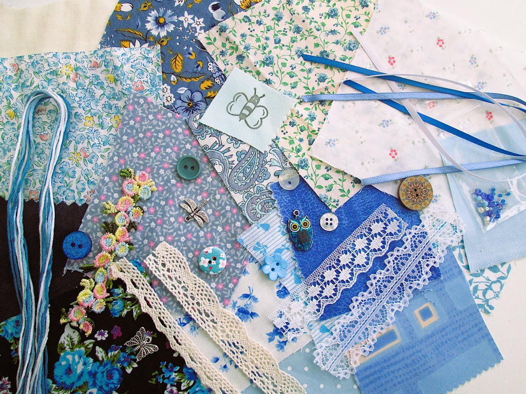 Mini blue slow stitching or junk journal kit for a beginner