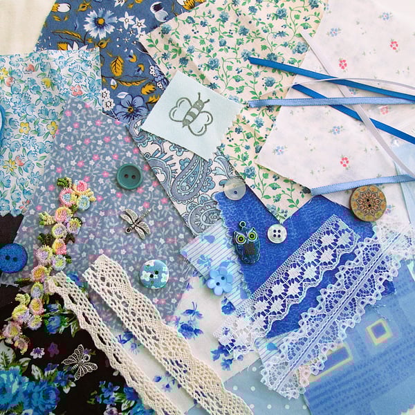 Mini blue slow stitching or junk journal kit for a beginner