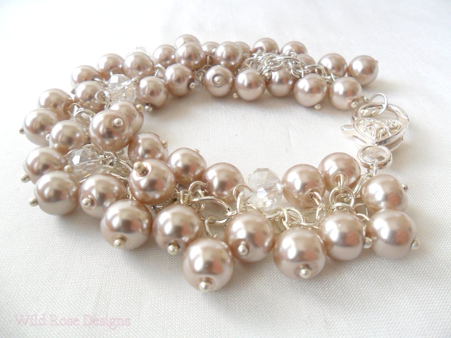 Pearl and crystal cluster bracelet - Sale item!