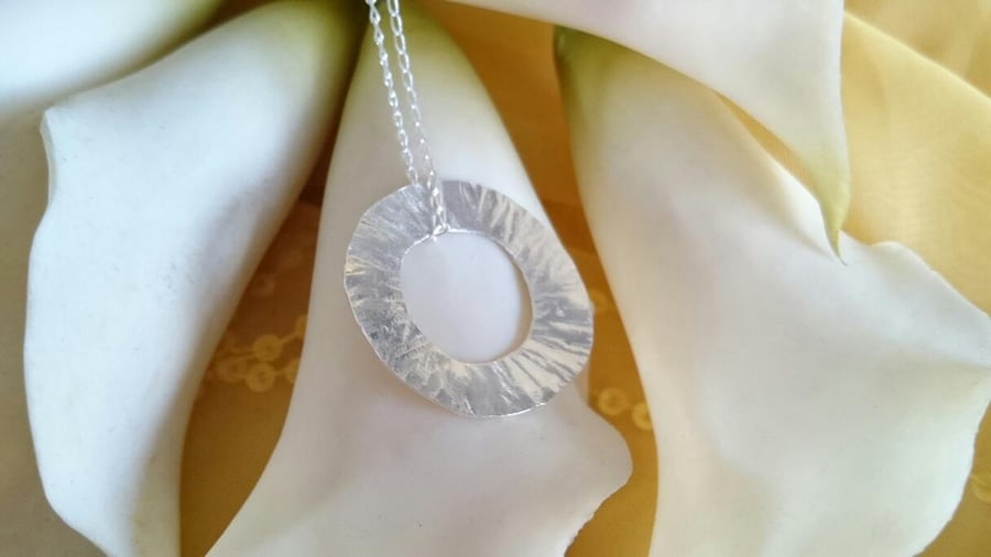 hammered circle sterling silver necklace