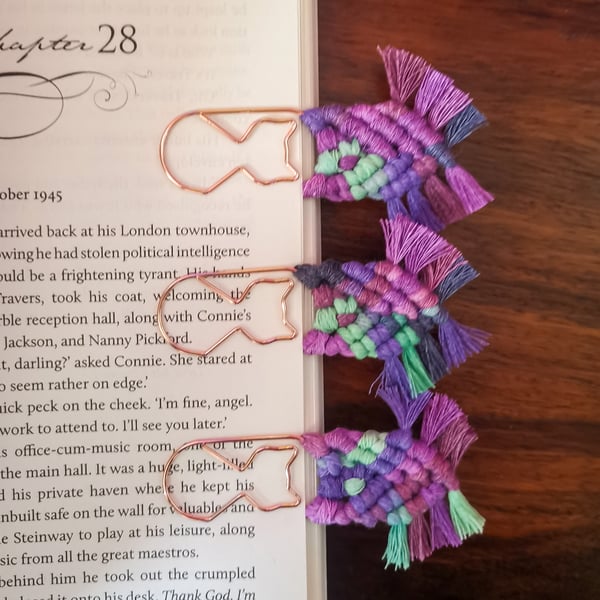 Bookmarks - Handmade, macrame jumbo cat paperclip, page keepers