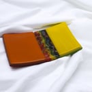 Fused glass trinket dish - inset rainbow pattern bar