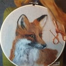 2D needlefelted fox portrait fibre art