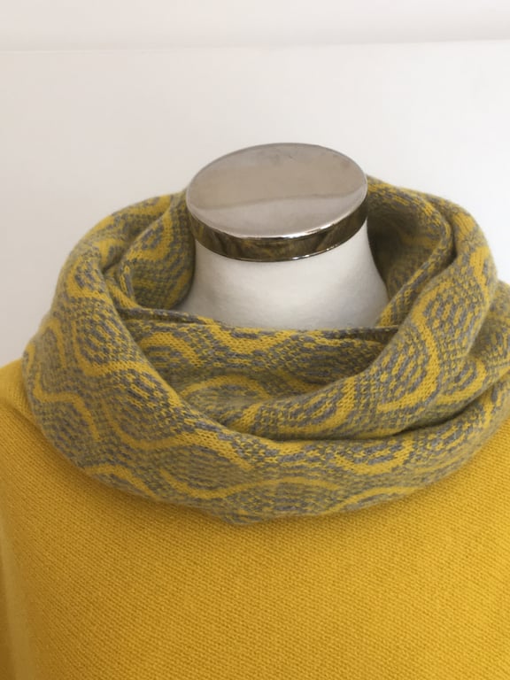Cowl circle scarf merino lambswool piccalilli yellow and uniform grey