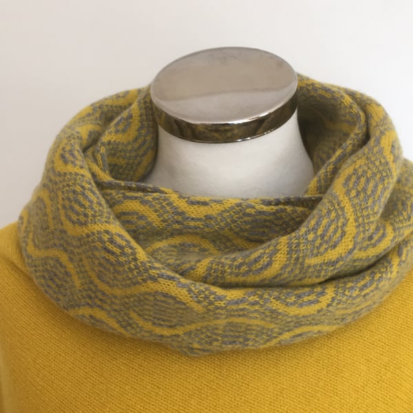Cowl circle scarf merino lambswool piccalilli yellow and uniform grey