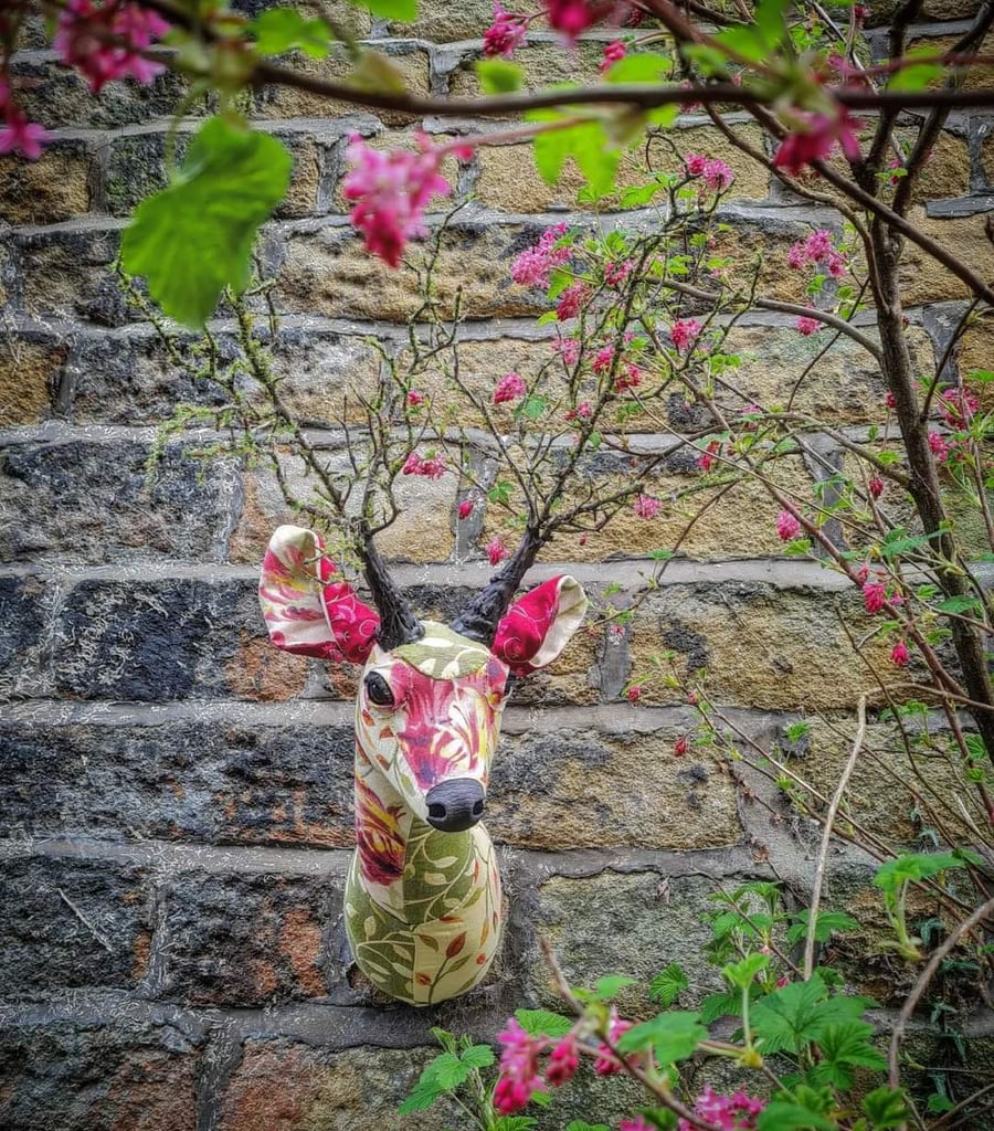 Faux deer head with twig antlers - Ostara the spring deer