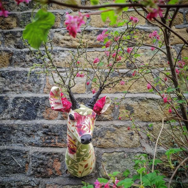 Faux deer head with twig antlers - Ostara the spring deer