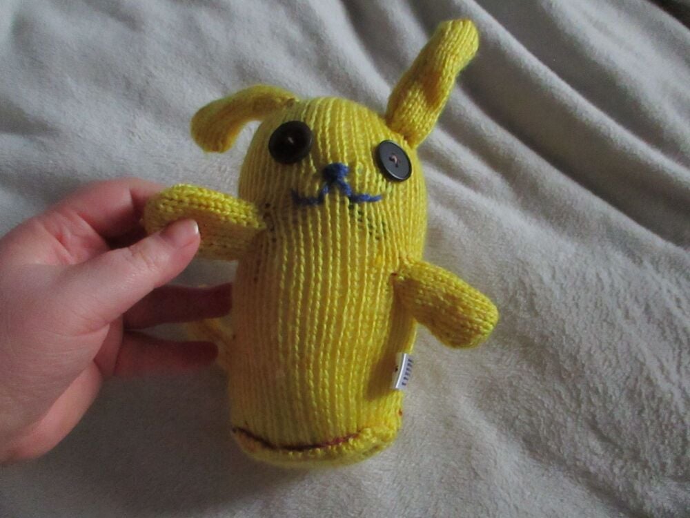 Yellow Midi Puppy Dog with 1 Black 1 Grey Eyes Knitted By KM