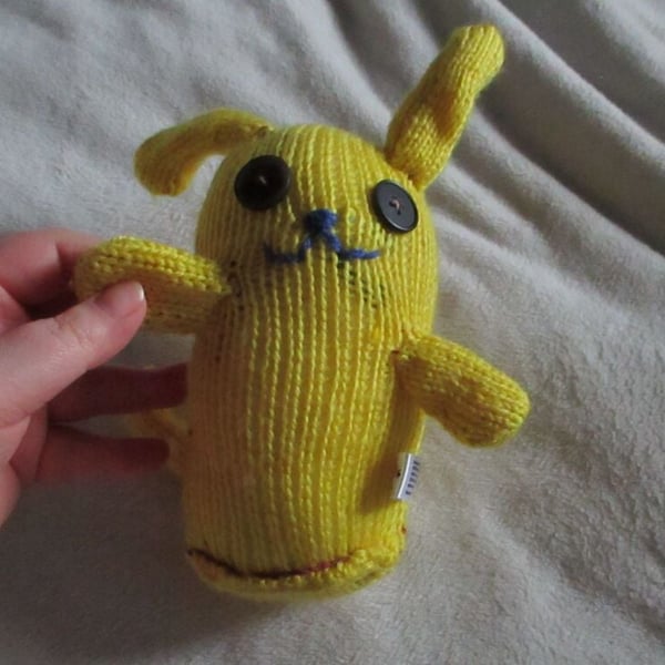 Yellow Midi Puppy Dog with 1 Black 1 Grey Eyes Knitted By KM