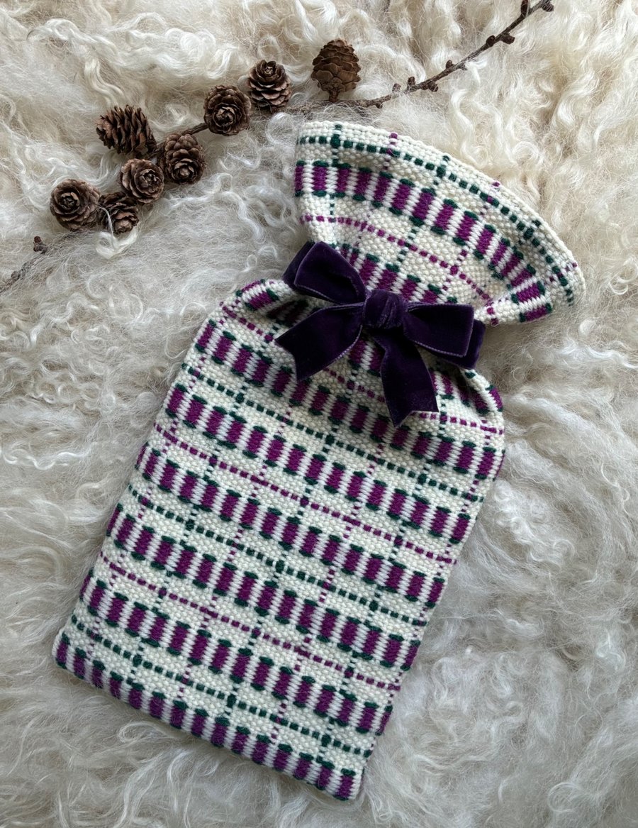 Mini Hot Waterbottle - Damson. Handwoven in Wales