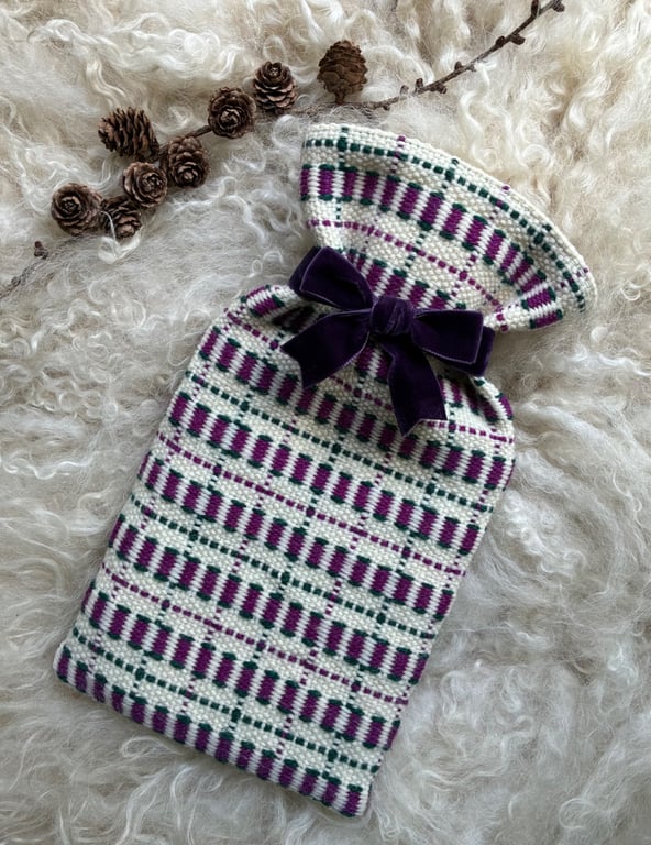 Mini Hot Waterbottle - Damson. Handwoven in Wales