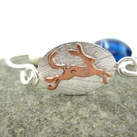 Running copper hare bangle, Hare and Moon bracelet