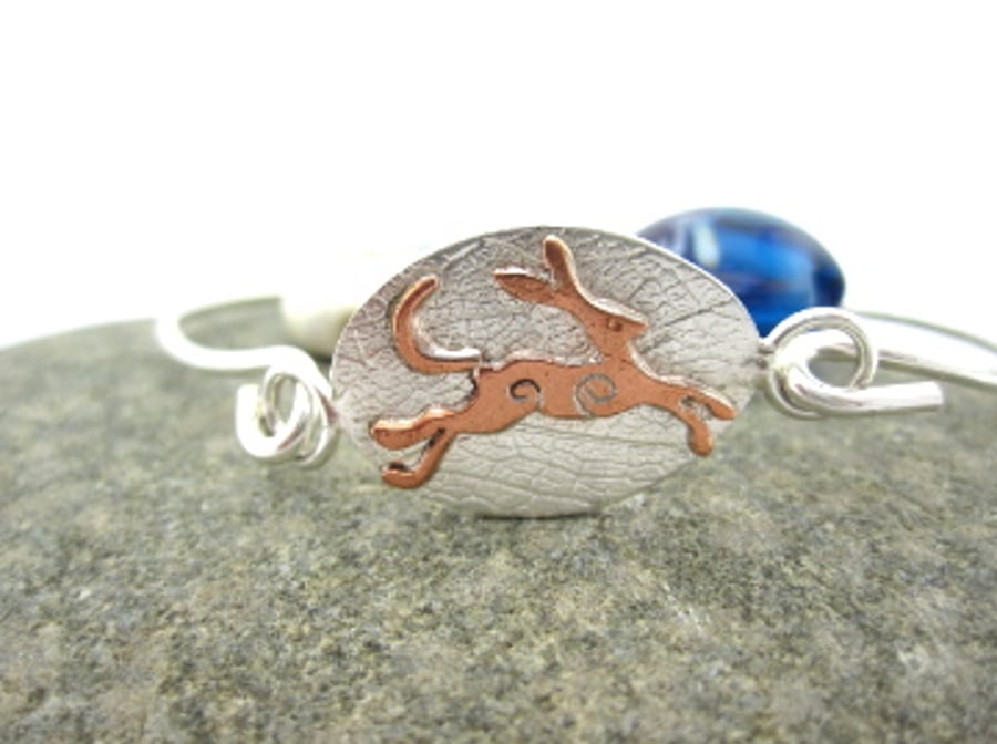 Running copper hare bangle, Hare and Moon bracelet